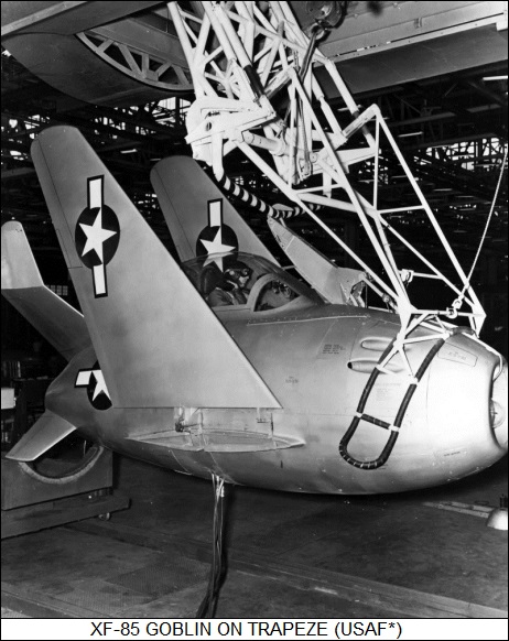 XF-85 Goblin on trapeze